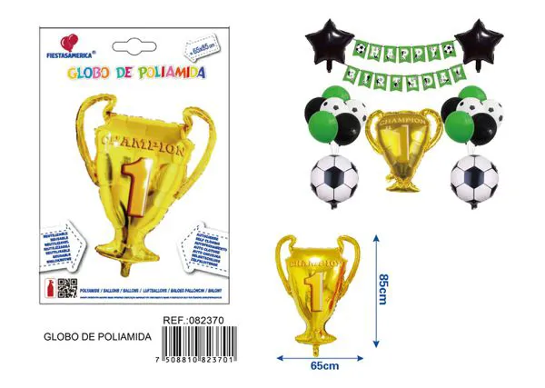Globo metálico de trofeo de fútbol