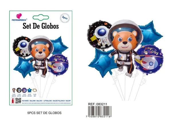 Set de globos metálicos de osito y estrellas temática espacio