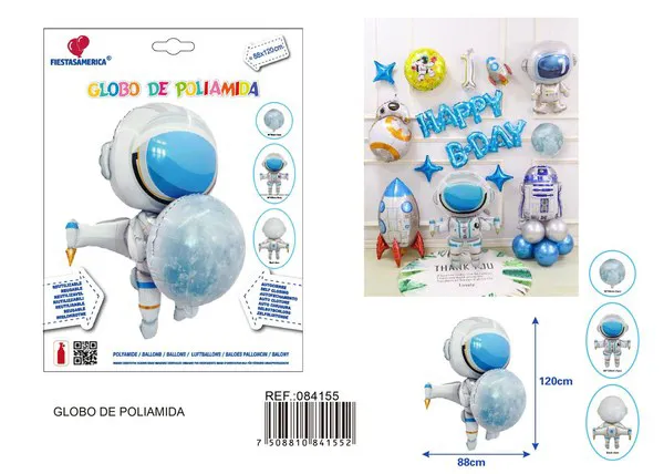 Globo metálico de astronauta en 3D