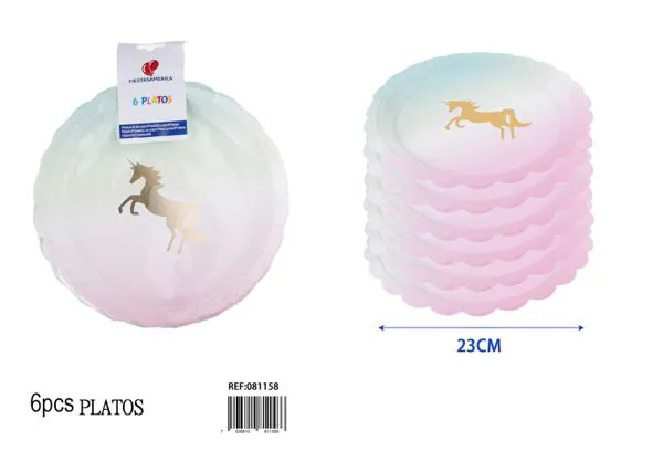 Platos desechables de unicornio con brillo