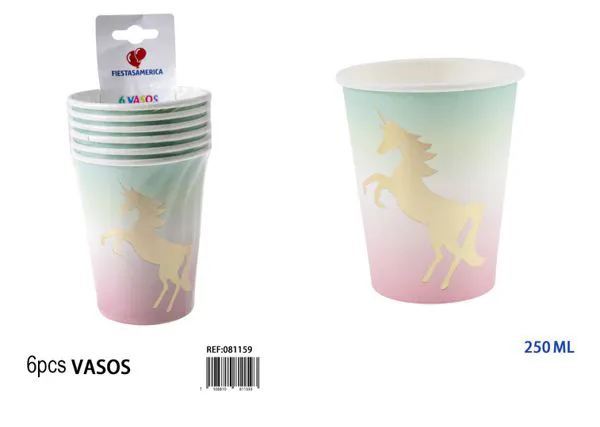 Vasos desechables de unicornio con brillo