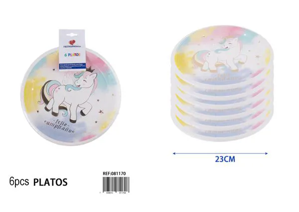 Platos desechables de unicornio con brillo