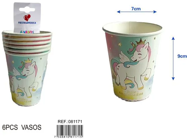 Vasos desechables de unicornio con brillo