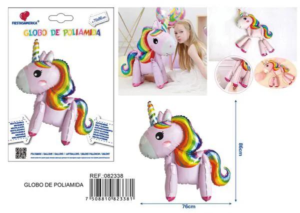 Globo metálico de unicornio en 3D rosa