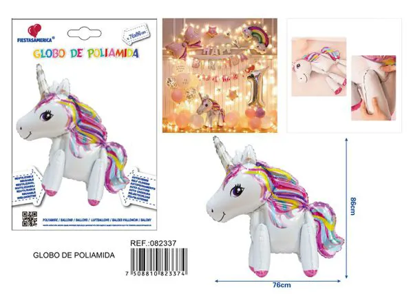 Globo metálico de unicornio en 3D blanco