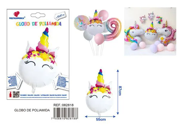 Globo metálico de cabeza de unicornio arcoíris