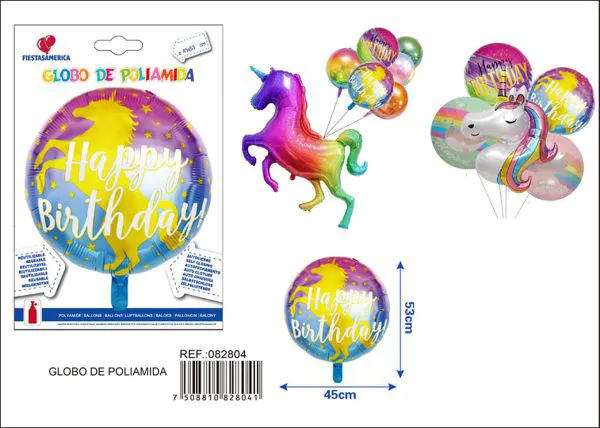 Globo metálico de unicornio Feliz Cumpleaños