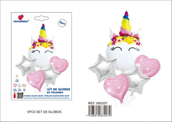 Set de globos metálicos temática unicornio