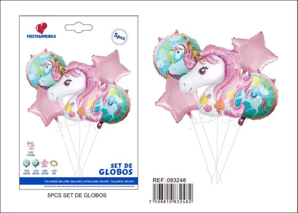 Set de globos metálicos de unicornio y estrellas