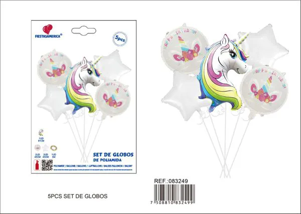 Set de globos metálicos de unicornio y estrellas