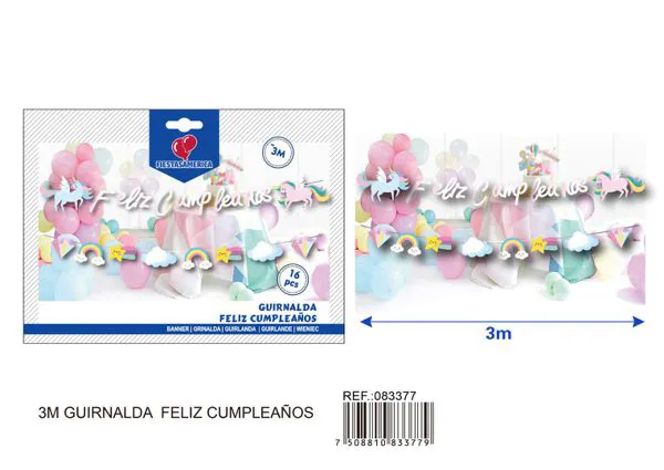 Letras metálicas con guirnalda de arcoíris