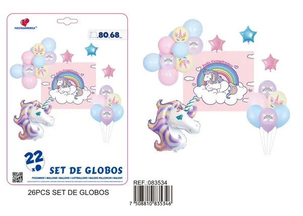 Kit de decoración con telón de fondo temática unicornio