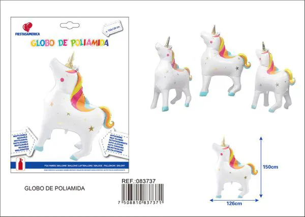 Globo metálico gigante de unicornio parado arcoíris