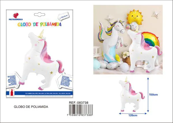 Globo metálico gigante de unicornio parado rosa y morado