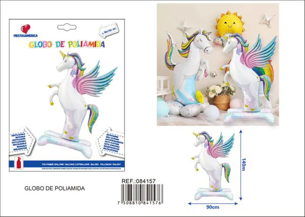 Globo metálico de unicornio con base