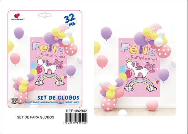 Set de globos de látex macaron temática unicornio
