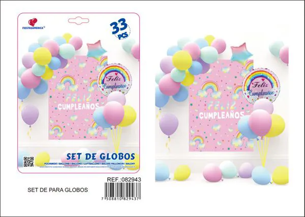 Set de globos de látex macaron temática unicornio
