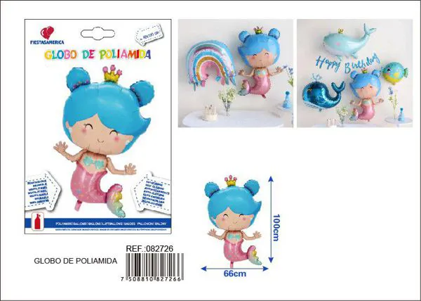 Globo metálico de sirena de cabello azul