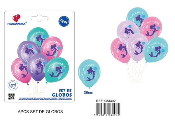 Set de globos metálicos de sirena feliz cumpleaños