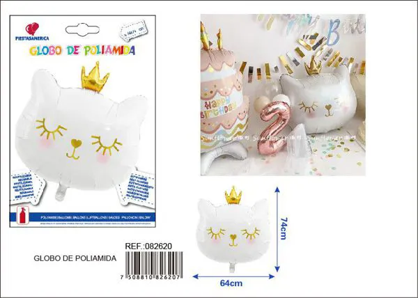 Globo metálico de gato con corona