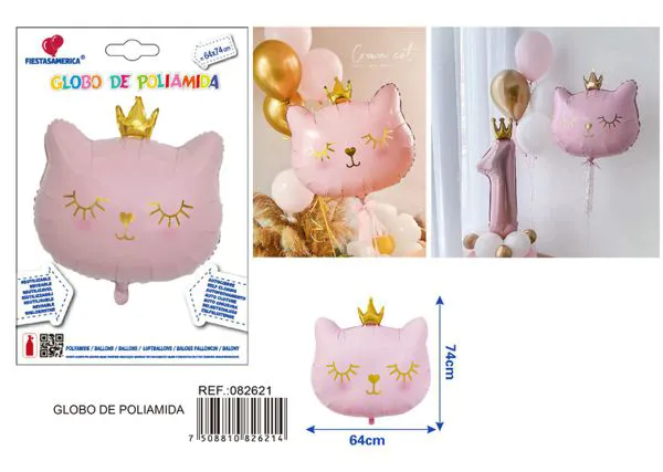 Globo metálico de gato con corona