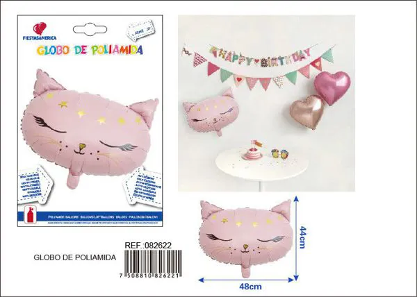 Globo metálico de gato rosa