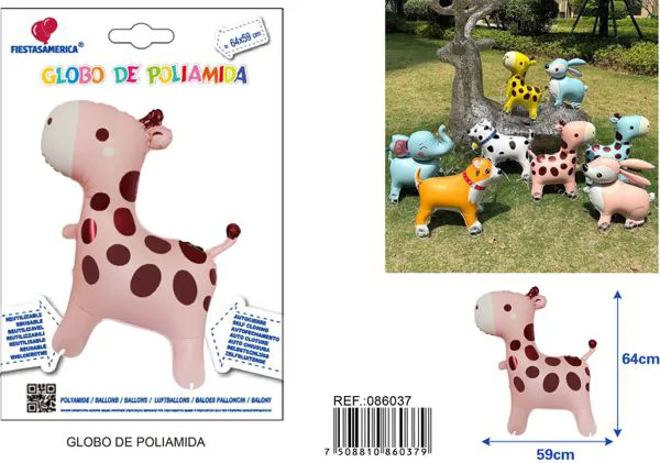 Globo metálico de jirafa rosa