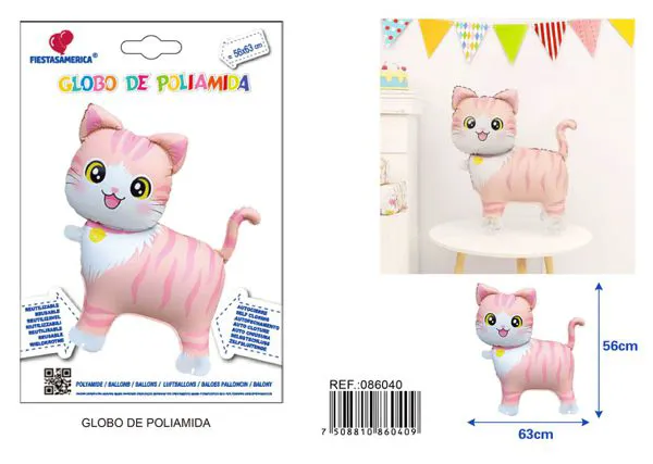 Globo metálico de gato rosa