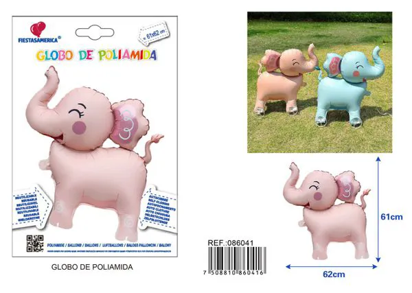 Globo metálico de elefante rosa