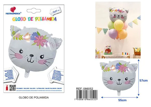 Globo metálico de cabeza de gato