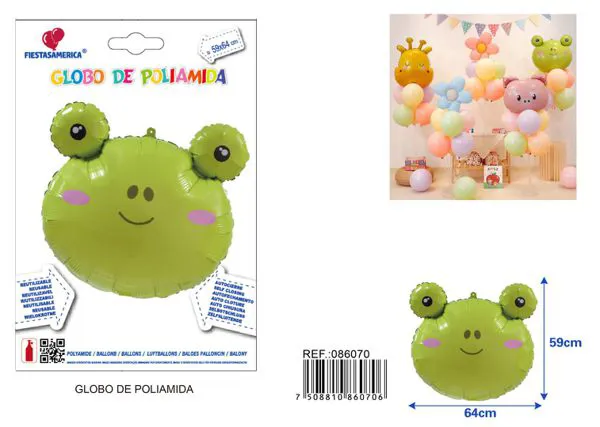 Globo metálico de cabeza de rana