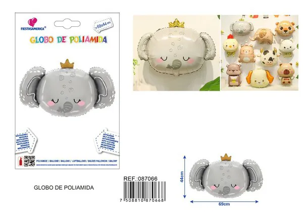 Globo metálico de cabeza de elefante con corona