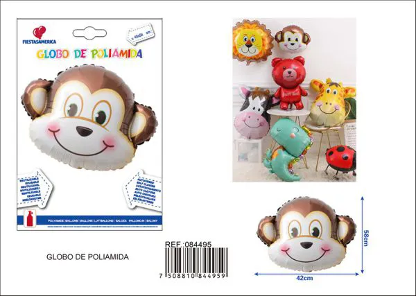 Globo metálico de cabeza de mono