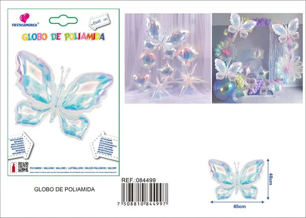 Globo metálico de mariposa transparente multicolor