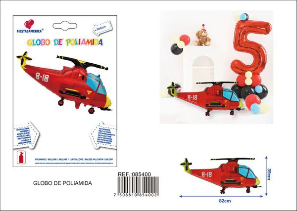 Globo metálico de helicóptero rojo