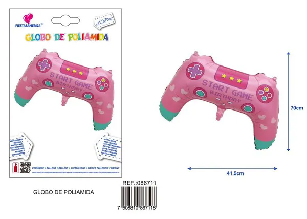 Globo metálico de control de videojuegos rosa