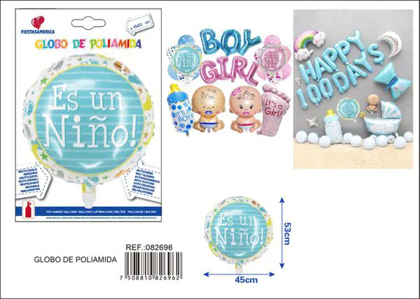 Globo metálico de niño azul revelación de género