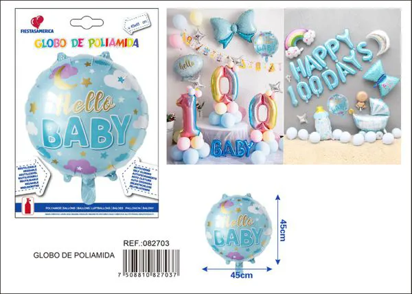 Globo metálico redondo bebé azul revelación de género