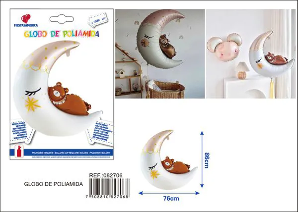 Globo metálico de oso durmiendo con luna
