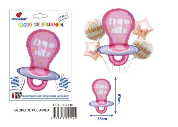 Globo metálico de chupón rosa revelación de género