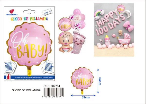 Globo metálico Oh Baby rosa