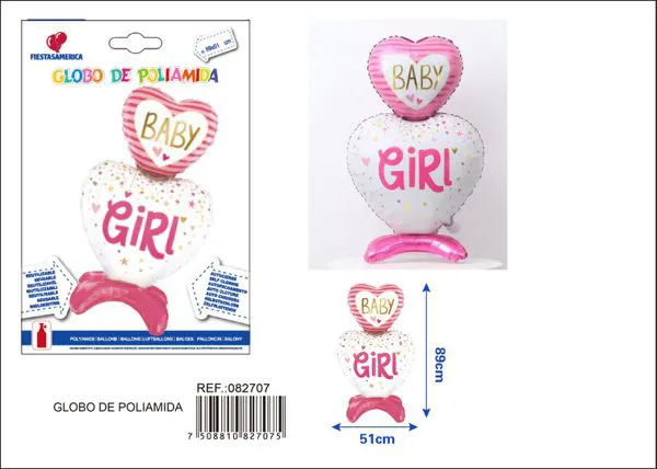 Globo metálico de corazón niña rosa