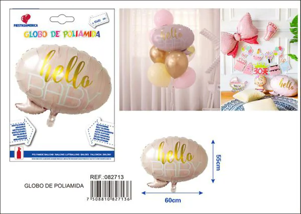 Globo metálico Hello Baby rosa