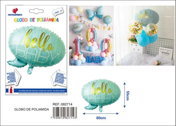 Globo metálico Hello Baby azul