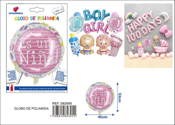 Globo metálico de niña rosa