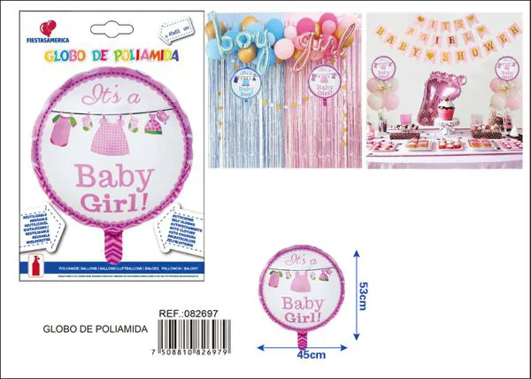 Globo metálico redondo de ropa de bebé niña rosa