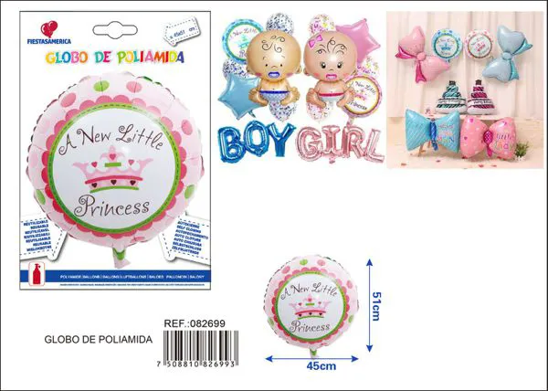 Globo metálico redondo de corona niña rosa