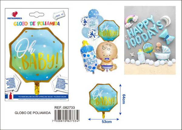 Globo metálico octagonal Oh Baby azul