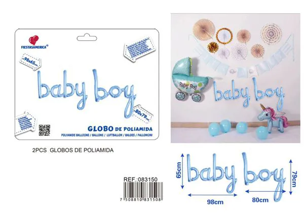 Globo metálico de letras baby boy azul