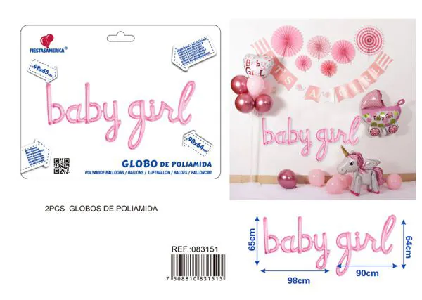 Globo metálico de letras baby girl rosa